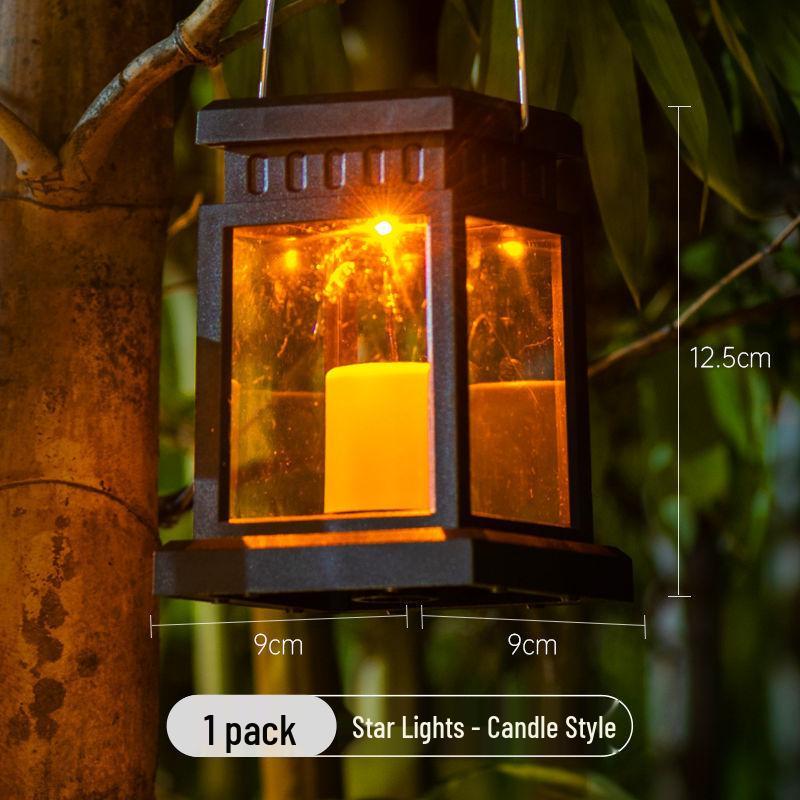 Solar LED Star Hanging Lantern: Copper Wire, Flickering Candle Effect, Waterproof Outdoor Light