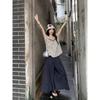 Kumikumi Casual Set Women Retro Stripe Flying Sleeves Shirts Summer Loose Wide Leg Casual Pants Two-piece Set