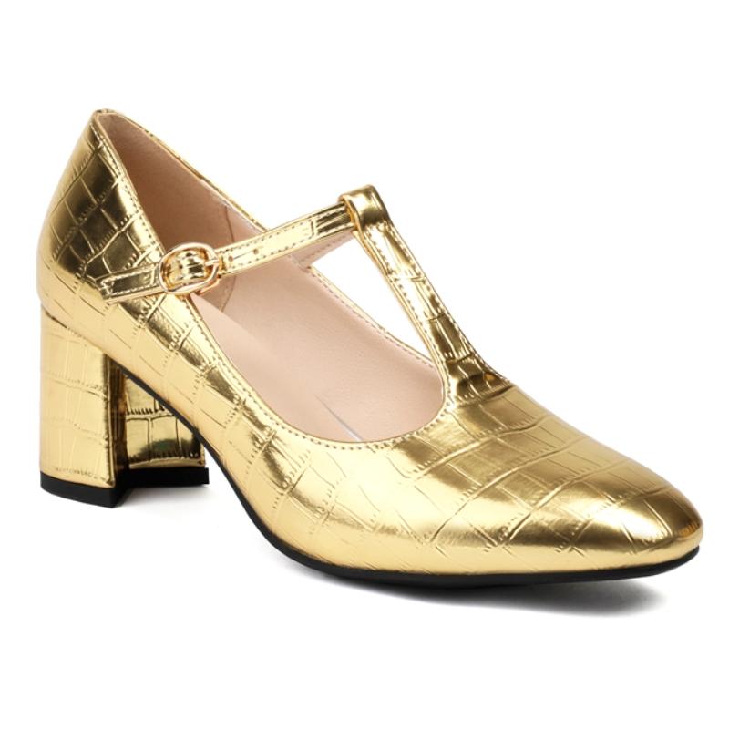 Classic High Heels Mary Janes Shoes Luxury Gold Silver Women's Heeled 2024 New T-strap Spring Pumps Wedding Party Dance Shoes