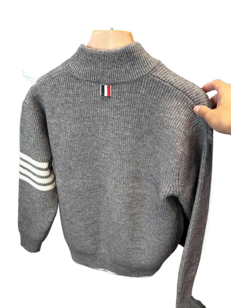 2025 Men's Autumn/Winter Korean Style Thick Baseball Collar Knit Cardigan Jacket