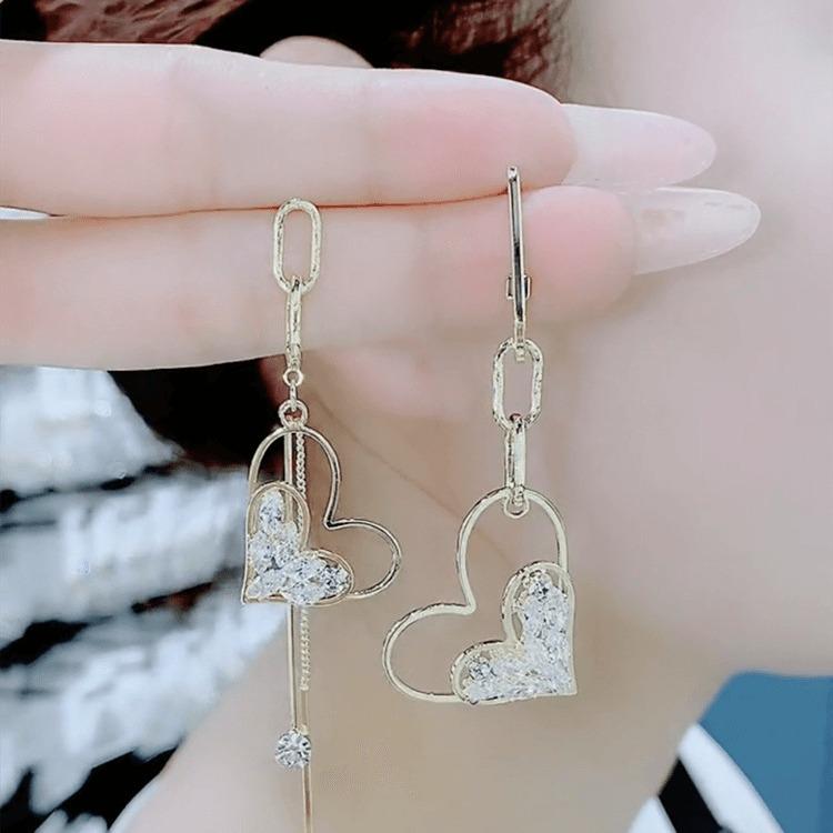 Asymmetric Design, Heart-shaped Tassel Earrings, Versatile and Personalized AB Earrings
