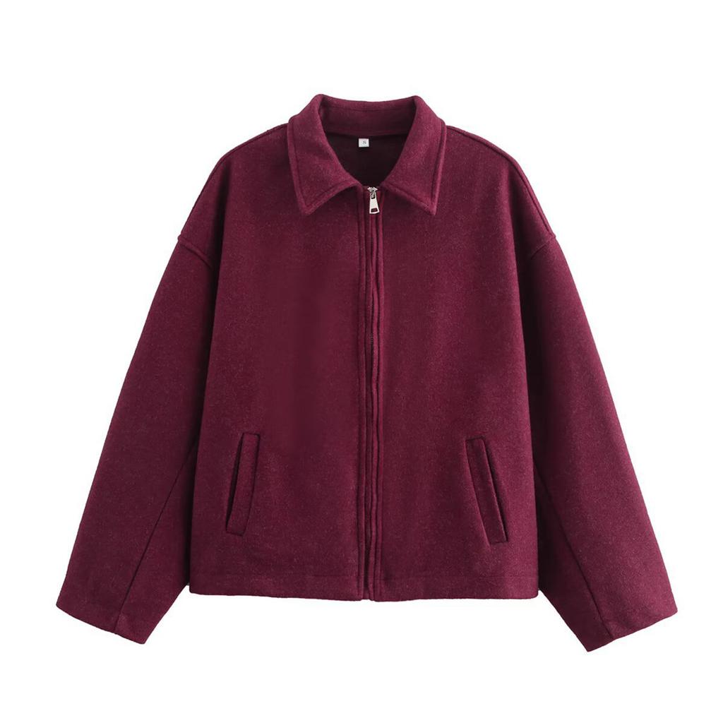 Women's Fashion Loose Zipper Stand Collar Suede Jacket