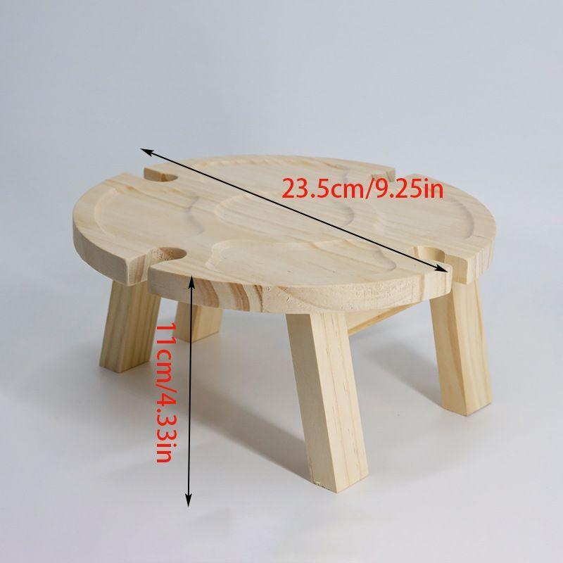 Camping Small Table Fruit Red Wine Camping Wooden Tray Dinner Plate Folding Round Wine Table Outdoor Fireplace Wooden Tray