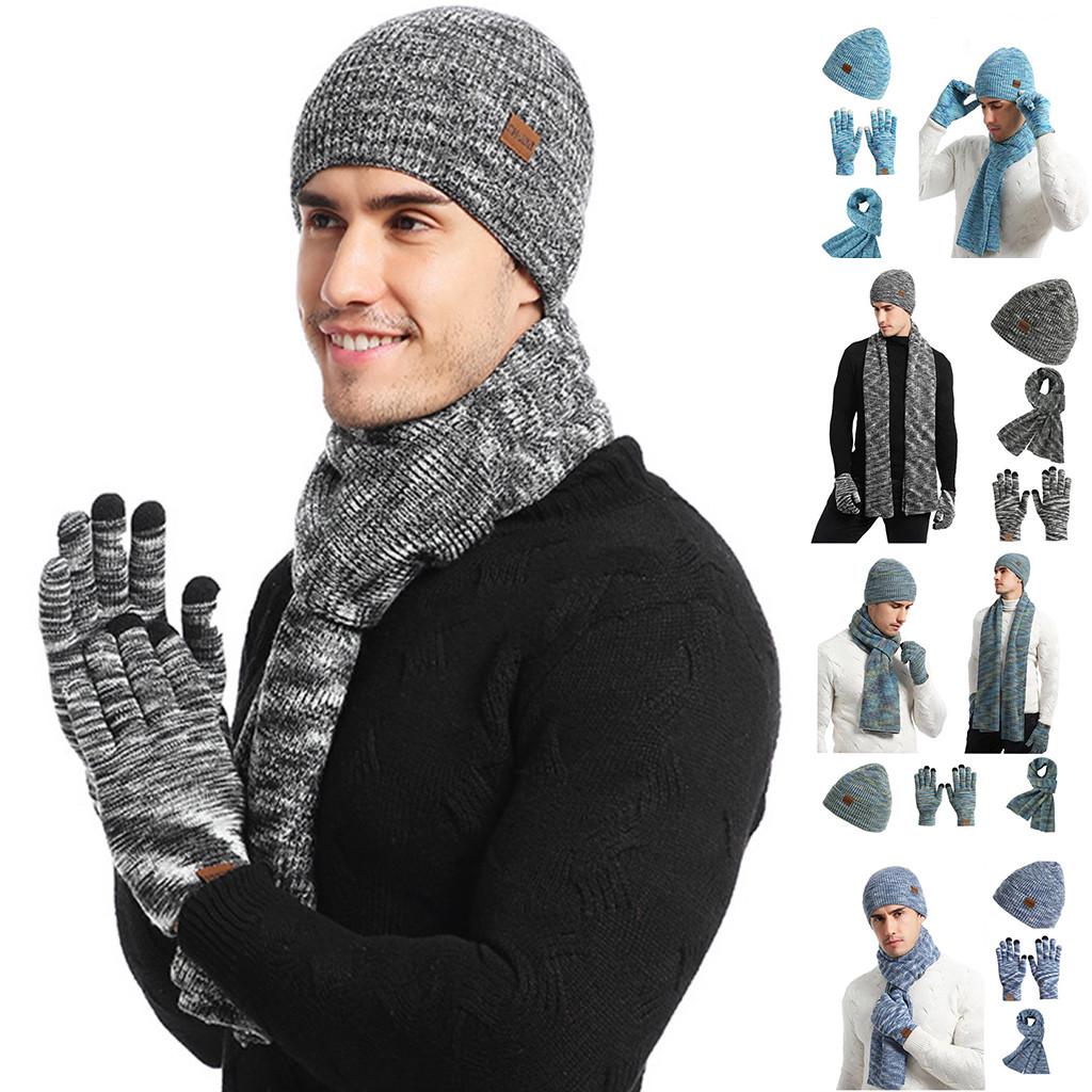 Buy Unisex Knitted Scarf Beanie Hat and Gloves Set Stretch Hat Scarf