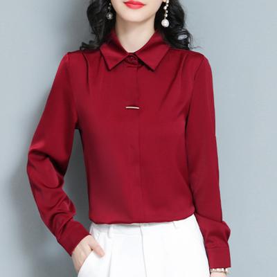 Neues, einfarbiges, lockeres Pendlerhemd im Herbststil für Damen, lässiges, vielseitiges Polokragenhemd