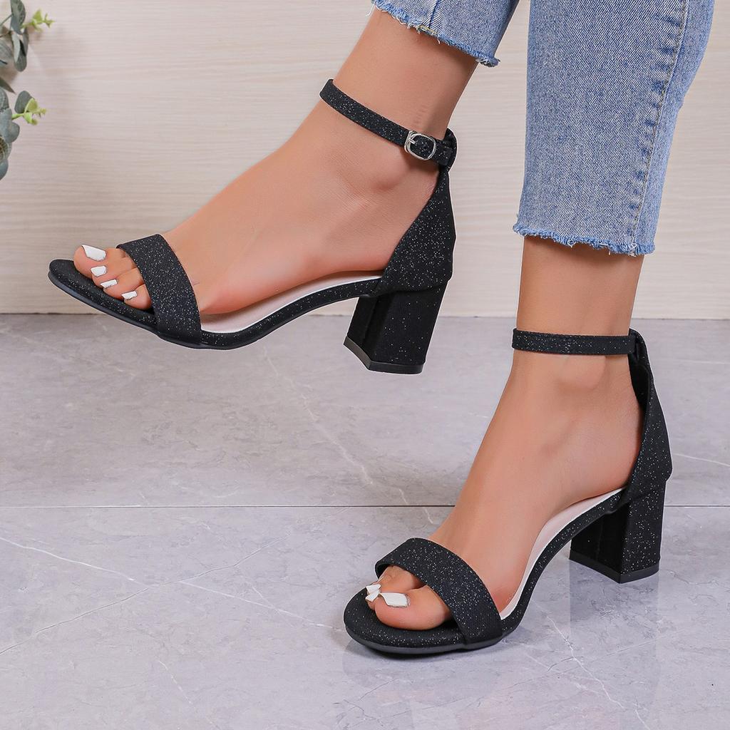 Fashion Outdoor Heels Women Sandals 2025 Summer Sandal Fashion Square Low Ladies Elegant Dress High Heels Sandal Shoes Casual Slides