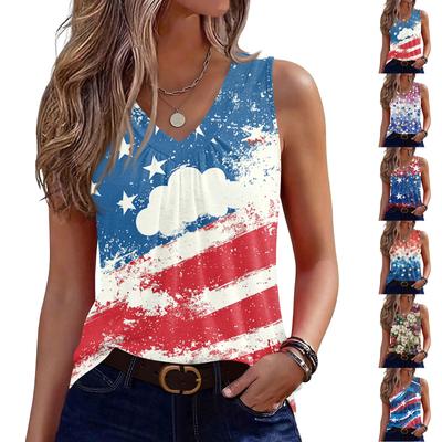 V-Neck Tank Top Women Print Tank Tee Casual Loose Fit Sleeveless Shirt