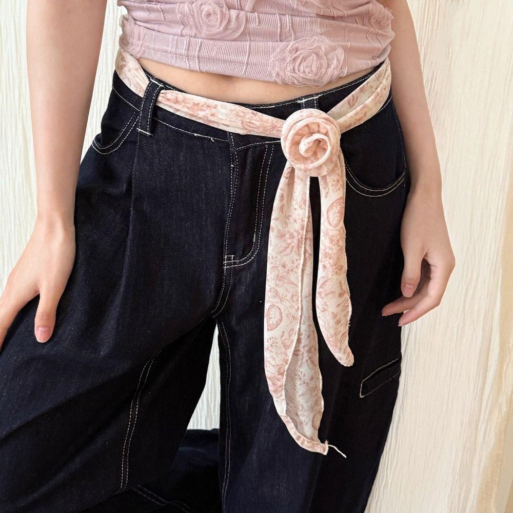 Fashion Floral Chiffon Scarf Removable Flower Soft Long Skinny Scarf Elegant DIY Tie Neckerchief Spring Summer
