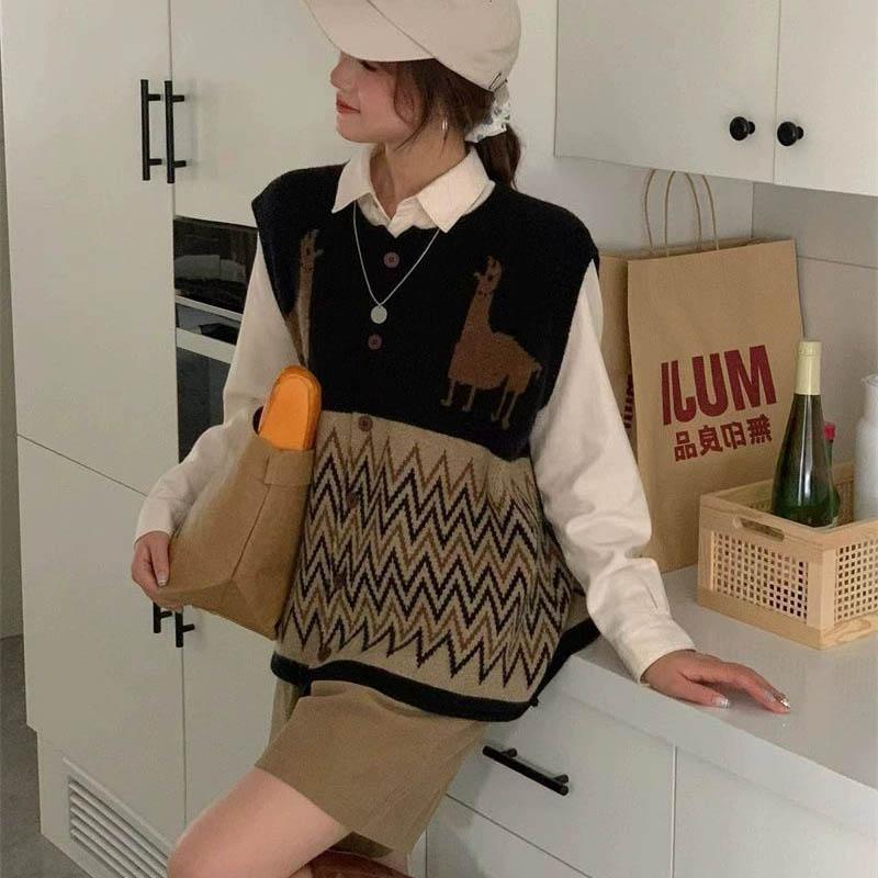 Vest for Women Knitted Sleeveless Sweater Vest Oversize Vintage Cardigan Vest Casual Vest Tops