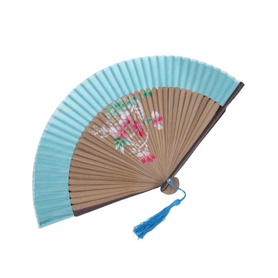 Chinese Style Flower Folding Fan with Tassels Vintage Portable Hand Fan Wedding Dance Party Decorative Handheld Fan Travel Accessory