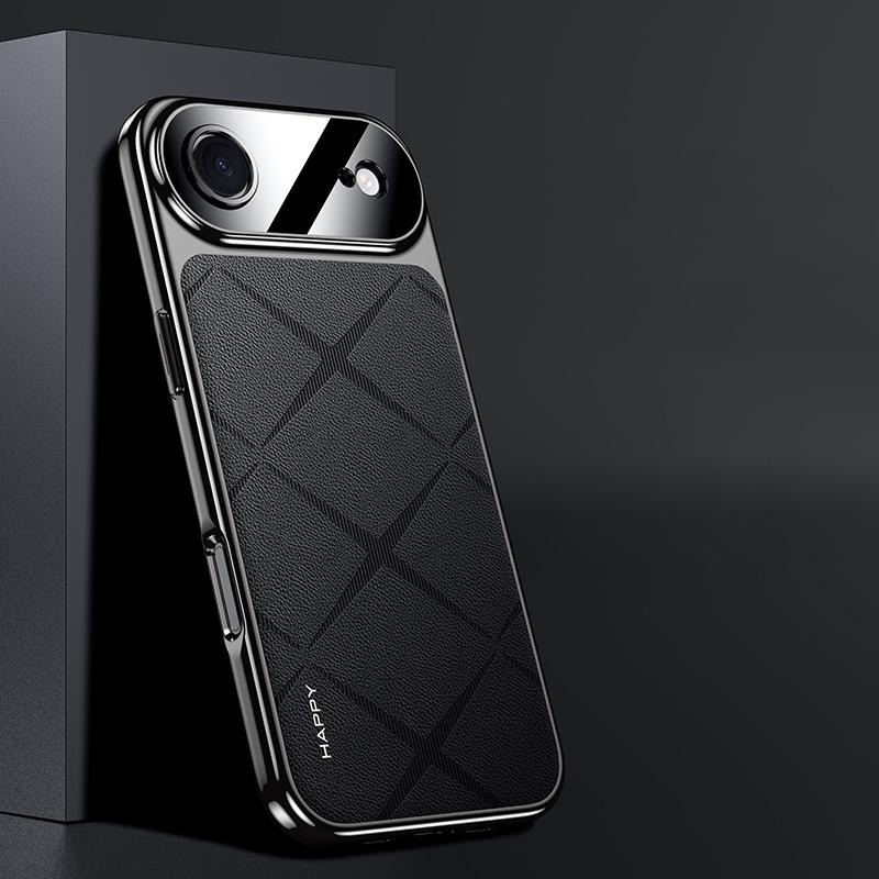 KEYSION Luxury Grid Pattern PU Leather Case for iPhone 17 Pro Max Plating TPU Camera Protection Phone Cover for iPhone 17 Air