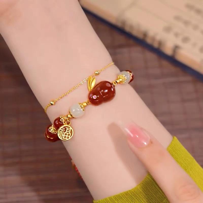 Guofeng Jade Rabbit bracelet adjustable fringe bracelet niche design promising future imitation jade bracelet Qixi Festival gift