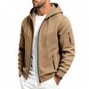Men's Solid Zip‑Up Hooded Sweatshirt Casual Drawstring Hoodie Jacket Long Sleeve Arm Pocket Sports Outerwear for Male
