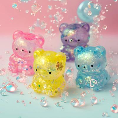 Mini Glitter Bear Squeeze Toy Stress Relief Clear Bear Stress Sugar Ball Sensory Toy Soft Slow Rising Decompression Fidget Toy
