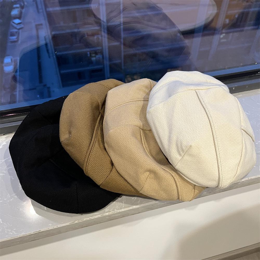 

Hat women s autumn fashion versatile splicing pleated beret personalized retro painter hat age-reducing octagonal hat tide Adult (56-58cm) бежевий