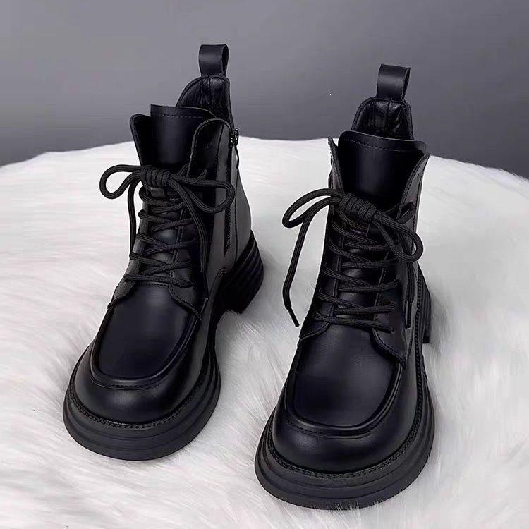 Shandisha Martin Boots Women's British Style 2026 Winter New Thick-soled Black Skinny Short Boots Flat-bottomed Versatile Cotton Boots