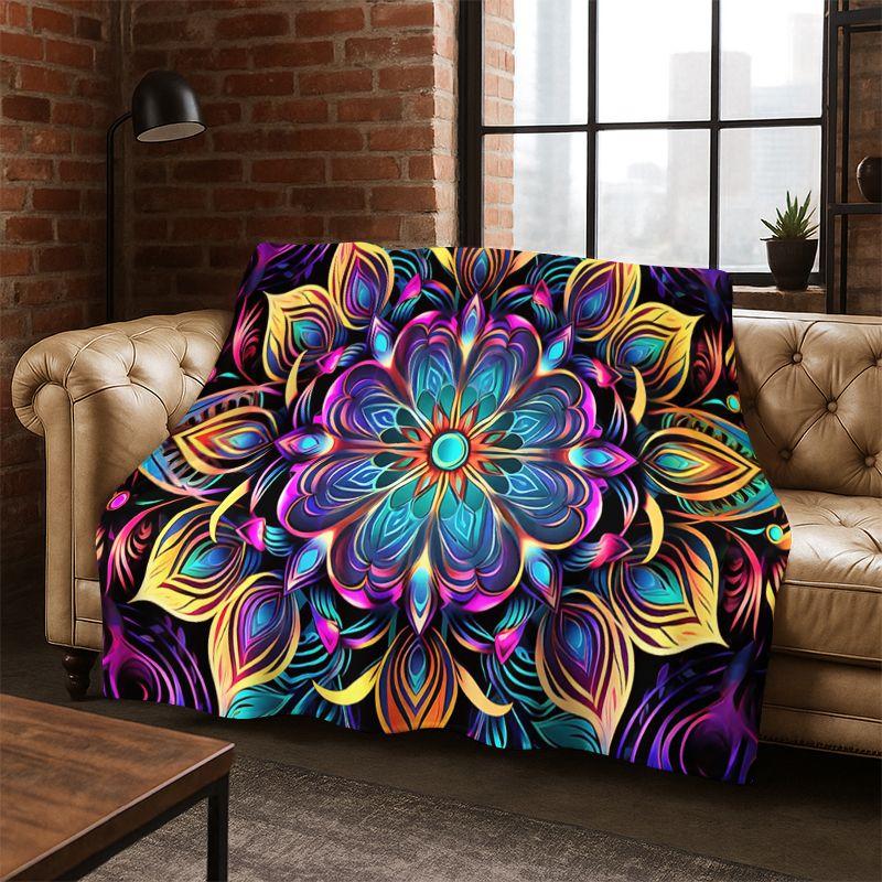 Bohemia Mandala Magic Flower Yoga Flannel Blanket Soft Warm Throw Blanket for Bedroom Living Room Bed Travel Camping Picnic Gift