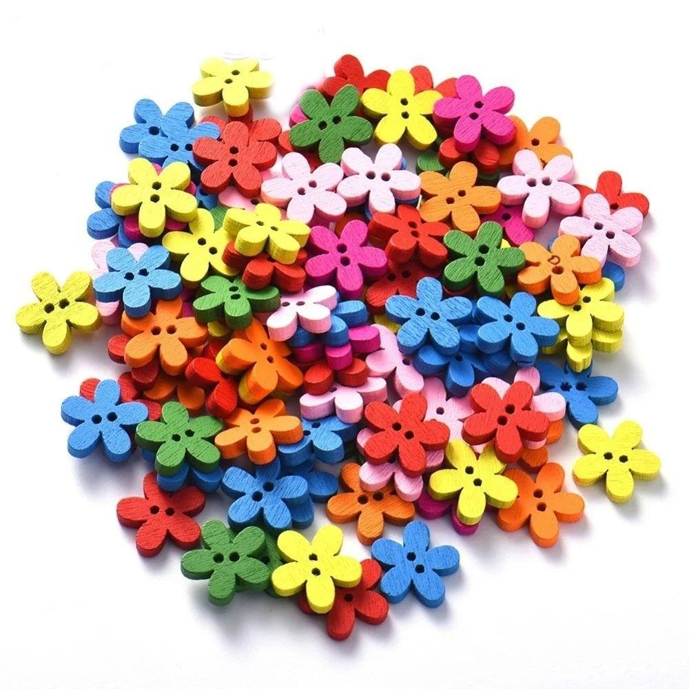 100pcs Flower Shaped Flower Wooden Button 2 Holes Sewing Button Clothing Button  Clothing Sewing