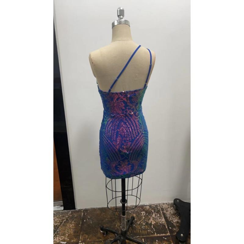 Women Sexy Sequin Spaghetti Strap Slim Fit Bodycon Short Party Dress