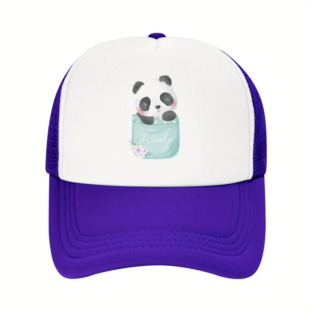 Cute Panda In Pocket Graphic Trucker Hat Breathable Mesh Baseball Cap Casual Adult Headwear