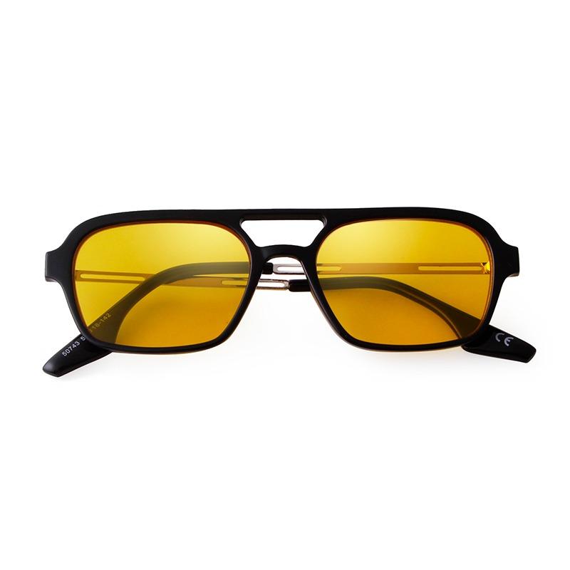 Retro Fashion Flat Top Pilot Sunglasses Women Men Brand Designer Vintage Yellow Blue Lens Flat Top Rectangle Sun Glasses S507C