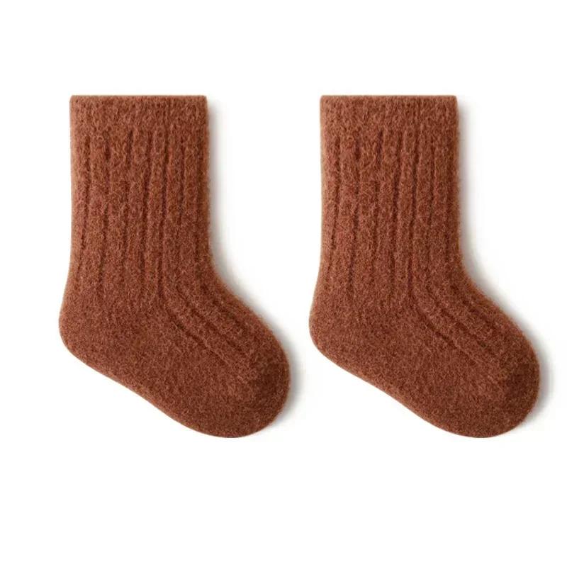 Podzim Zima Nové Dětské Ponožky Zesílený Samet Froté Novorozený Chlapec Dívka Teplé Podkolenky Jednobarevné Pletené Kojenecké Dětské Středně Vysoké Ponožky