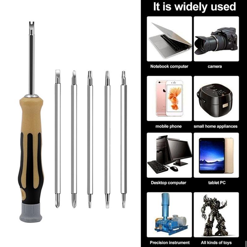 Compact Screwdriver Bit Set Magnetic Double for Head Screwdriver Bits Chrome Vanadium Steel Hand Manual Repair Tool 7 Pc