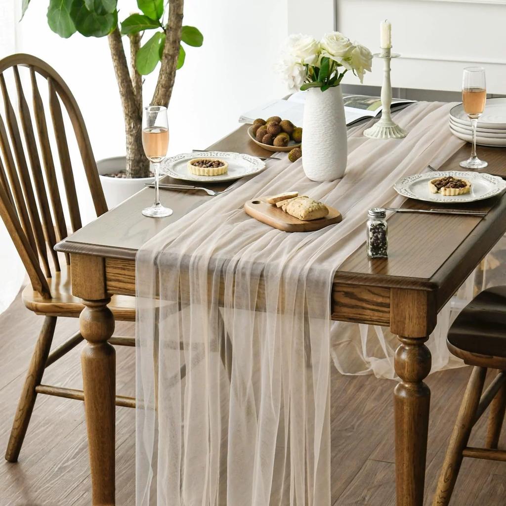 Tulle Table Runner, Sheer Mesh Table Runner, Wedding Arch Draping Fabric for DIY, Wedding, Party, Holiday Dining Table Decor