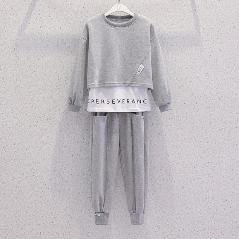 

Новые модные комплекты из 2 предметов: толстовка и брюки. Модная повседневная спортивная одежда для девочек. Весенне-осенняя одежда для детей. 130 серый