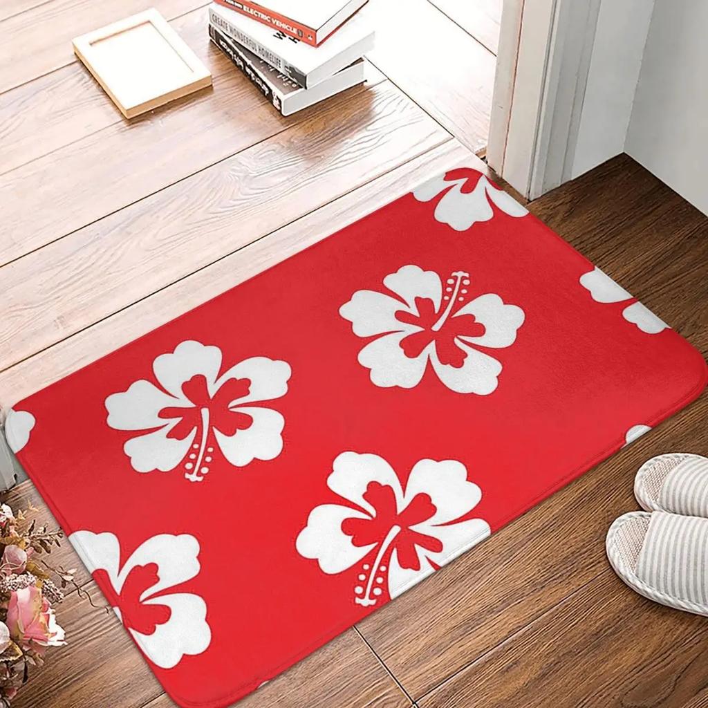 Vibrant Red Hibiscus Flower Floor Mat - Tropical Décor for Home Entrances, Perfect for Adding a Summer Touch To Your Space