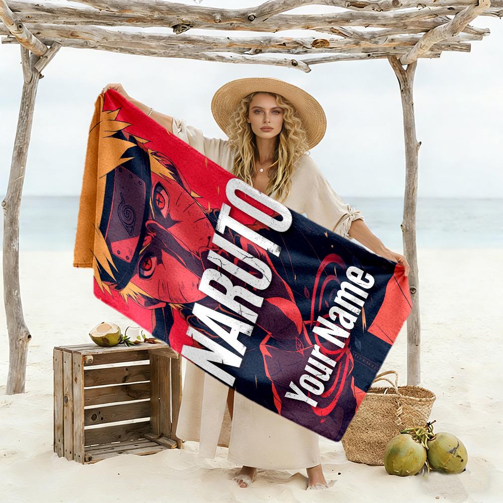 Naruto Character Customize Your Name Beach Towel Soft Durable Quick-Dry Suitable for Swimming Gym Camping Yoga Vacation