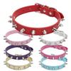 Adjustable Leather Pet Dog Collar Neck Strap Supplies PU Leather Punk Rivet Spiked Dog Collar Pet Collars for Small Dog Cat