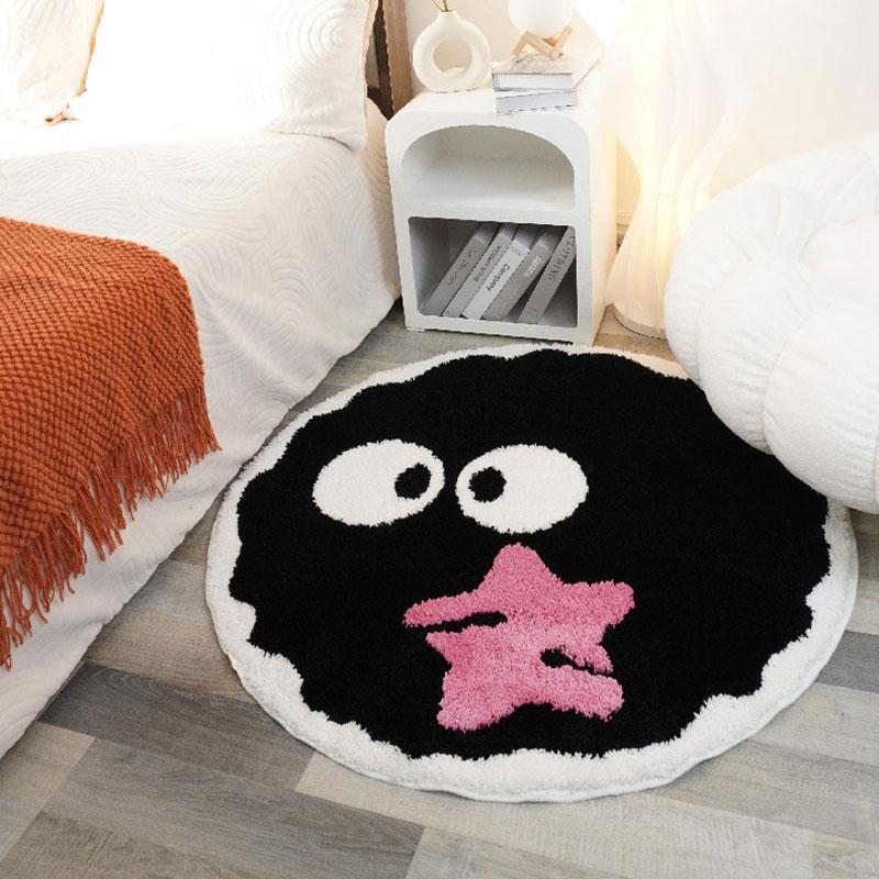 

Cartoon Black Briquettes Carpet Soft Plush Shaggy Round Lounge Rug Anti-Slip Coffee Table Rug Gaming Chair Mat Home Decor 60x60cm