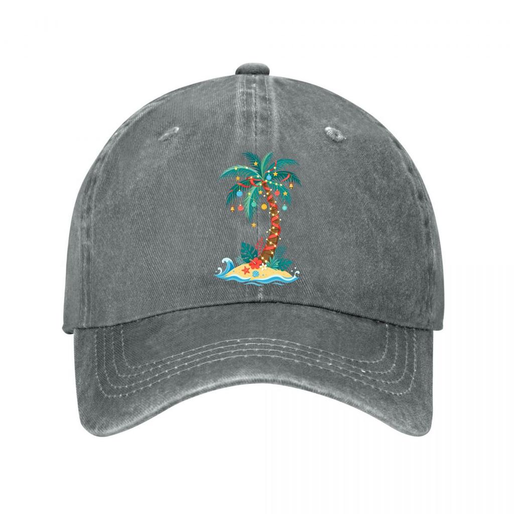 Festive Coastal Palm Holiday Illustr Washed Baseball Cap Outdoor For Womens Unisex FeUnisex Dad Hat