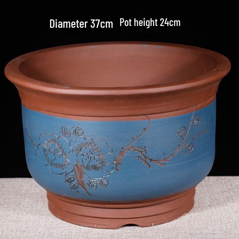 Большой синий цилиндрический керамический горшок 37 см для деревьев