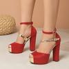 Fashion Liyke Fashion Double Buckle Strap Women Chunky Platform Sandals Sexy Thick Bottom Peep Toe 12.5CM Square High Heels Banquet Shoe