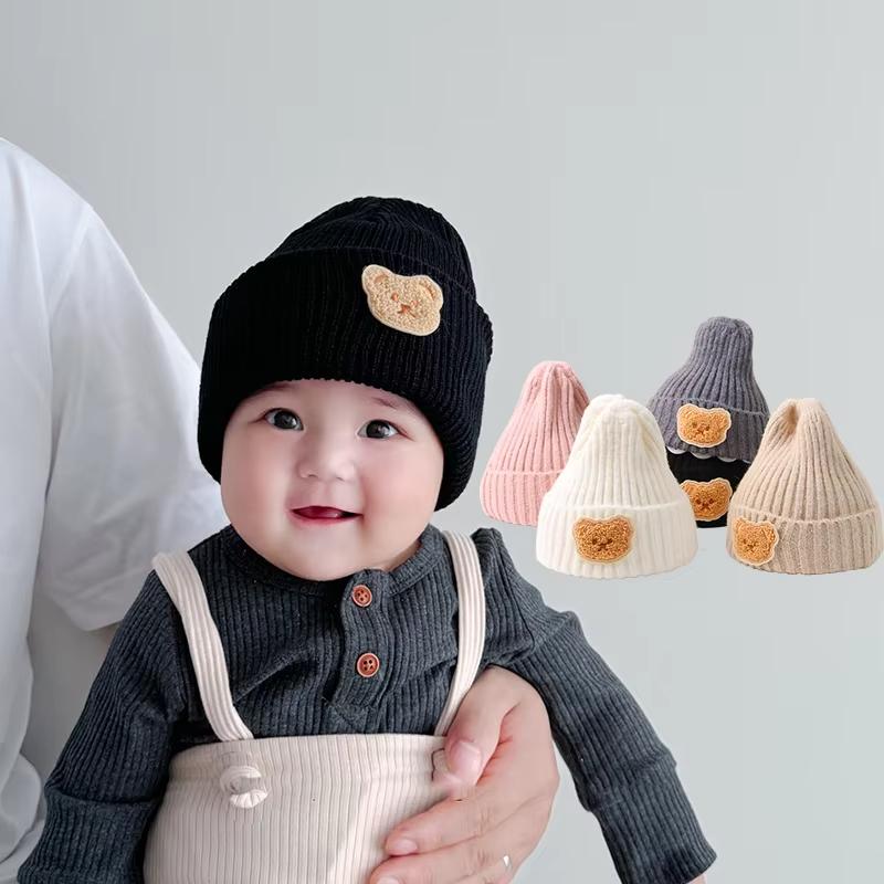 Cute Bear Winter Baby Knitted Hat Cartoon Solid Color Girls Boys Beanie Cap Korean Toddler Kid Warm Crochet Hats