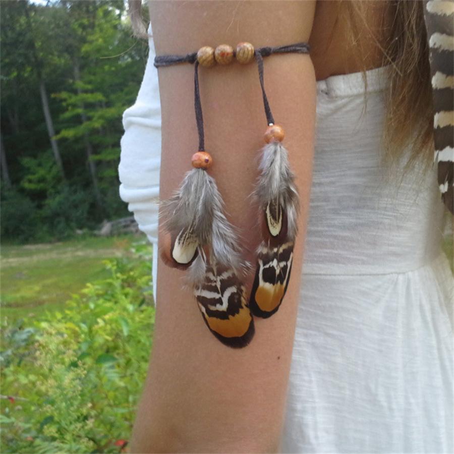Nuova Moda Retro Etnico Stile Bracciale da Braccio Bohemien Piuma Bracciale Anello da Braccio Accessori Catena da Braccio da Ballo da Sposa da Donna