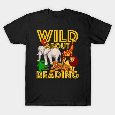 Asian Size Men Black Print T-shirt Wild About Reading Back To School Teacher Books Read No-Cut Print Cotton Tshirt