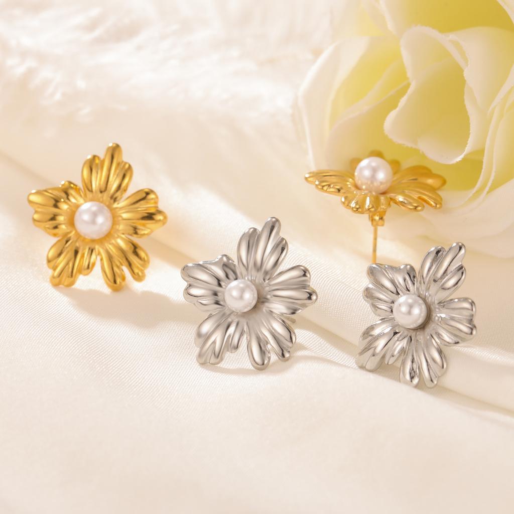 Flowers Stud Earrings Women Stainless Steel Gold Earring Trendy Daisy Cherry Blossom Jewelry Valentine Gift