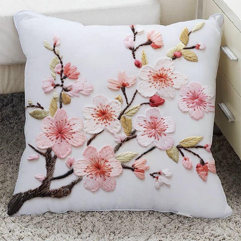 Funda de almohada de floración rica con adorno de flor tridimensional Funda de almohada Decoración de sofá para el hogar Funda de cojín Almohada de mesita de noche