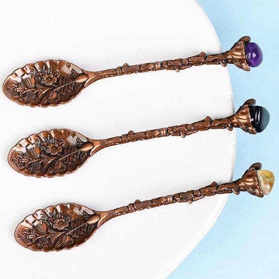 Crystal Coffee Scoop Vintage Carved Stirring Spoon Irregular Polished Stone Dessert Spoon