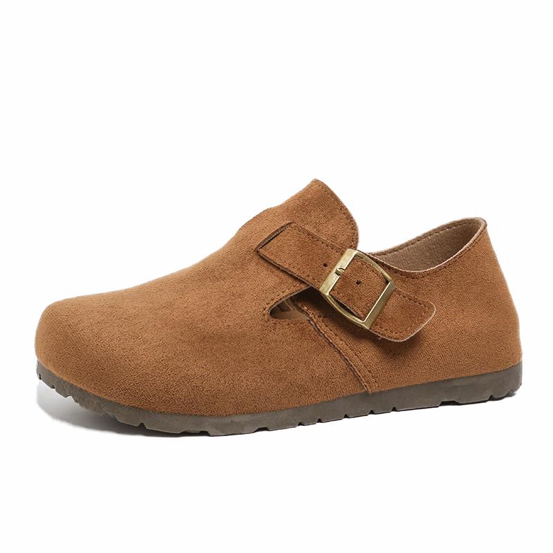 Women's Suede Flat Mules, Casual Buckle Strap Closed Toe Loafers, Retro Minimalist Slip-on Shoes for Spring Autumn Daily Wear