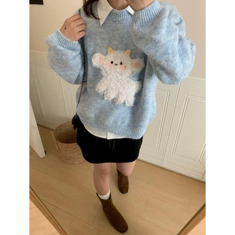 Korean Sweet Cartoon Knit Top: Women's Loose Casual Pullover Sweater for Autumn/Winter