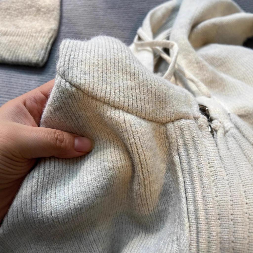 Damen Dicke Graue Strick Kapuzenpullover Jacke, Lockere Frühlingsoberbekleidung mit Doppelreißverschluss, Lässiger Stil.