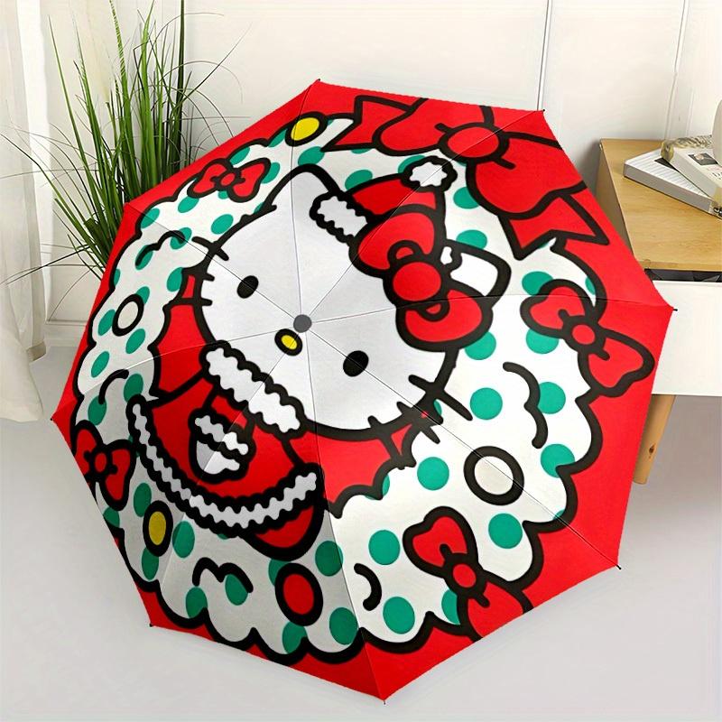 1pc Hello Kitty, Christmas Automatic Folding Umbrella, Portable Design with 8 Ribs, Casual Outdoor Accessory HolidayBirthday Gifts yy250814045