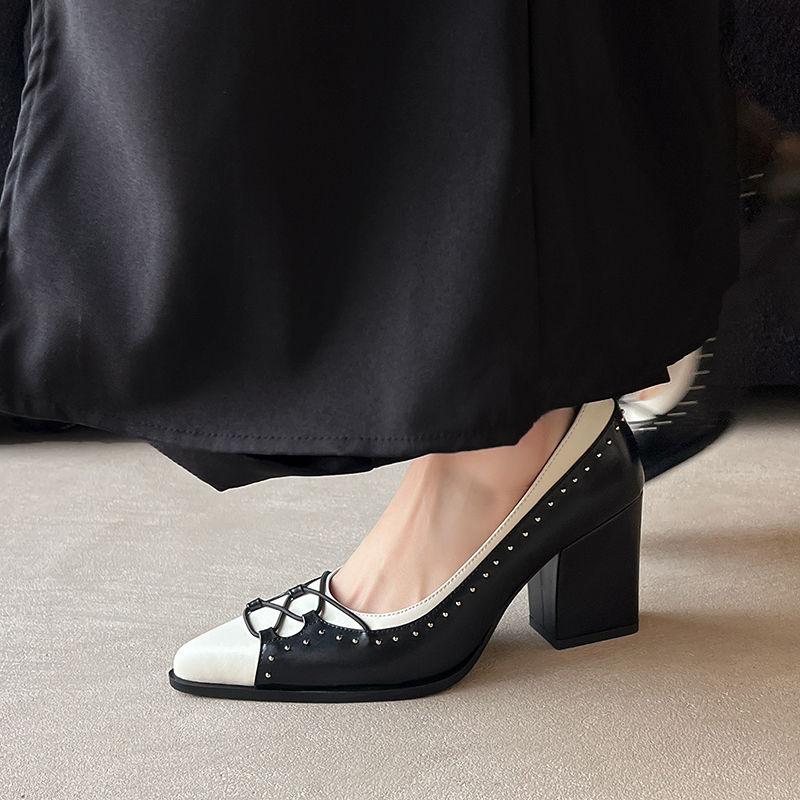 Fashion 2025 New Women Shoes Genuine Leather Pumps Thick High Heels Spring Summer Elegant Office Pumps Pointed Toe Classic Casual Shoes
