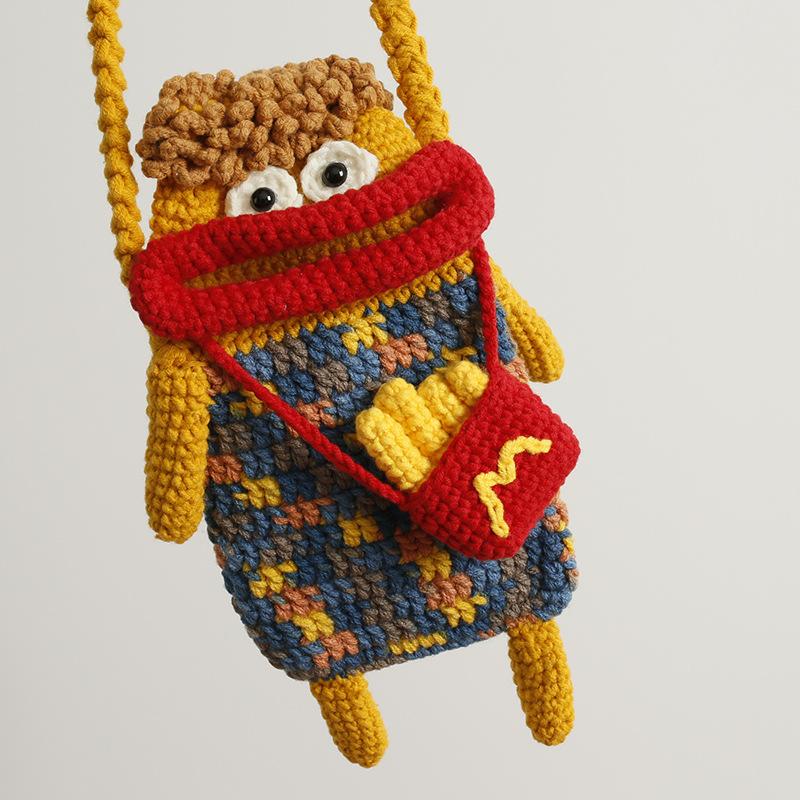 Creative Hand-knitted Sausage Mouth Crossbody Bag Ugly Wool Crocheted Mobile Phone Bag Cartoon Cute Women s Bag 20x13cm жёлтый