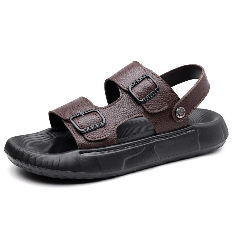 Zomer Mannen Schoenen Echt Leer Sandalen Comfortabele Casual Platform Schoenen Coole Slip-on Strandschoenen
