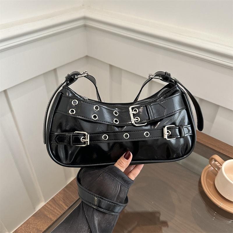 Y2k Retro Rivet Simple Women Shoulder Bag Solid Color Commuter Cool Hot Girls Pu Handbags Casual Ladies Underarm Crossbody Bags